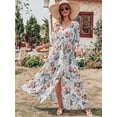 thumbnail image 4 of Vestido ANRABESS largo floral blanco con escote en V cruzado, talla mediana, 4 of 5