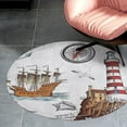 thumbnail image 4 of Ocean Nautical Vintage Sea Coastal Lighthouse Boat Round Carpet Circle Rug Outdoor Patio Area Rug Washable Large Area Rugs Hallway Room Decor Fitness Mats, 4 of 8