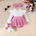 thumbnail image 2 of RMGVDSD Baby Girl Fall Winter Clothes Long Sleeve Romper Dress Plaid Skirt + Socks + Headband Cute Casual Outfits Holiday 9-12 Months, 2 of 4