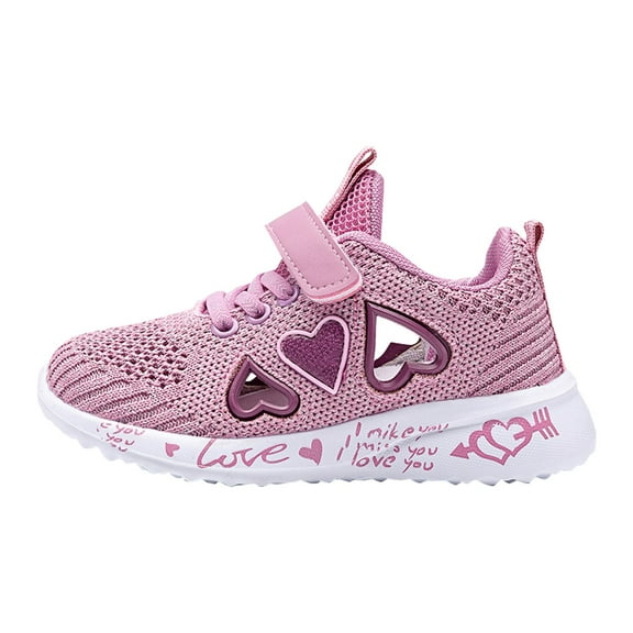 Otqutp Baby Party Footwear Kids Children Sports Shoes Spring/Summer Colorful Mesh Hollow Out Heart Shaped Pattern Letter Printed Casual Shoes Party Birthday School
