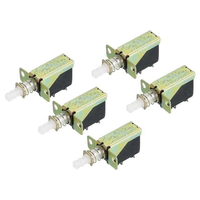 Interruptor de botón Uxcell SPST de 2 pines y 1 posición con auto-bloqueo tono dorado, 5 piezas