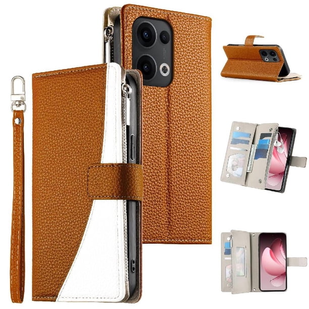 Funda cartera GANGXUN para OPPO Reno 13 , cuero PU con tarjetero, cremallera, correa de mano, soporte y protección 716°