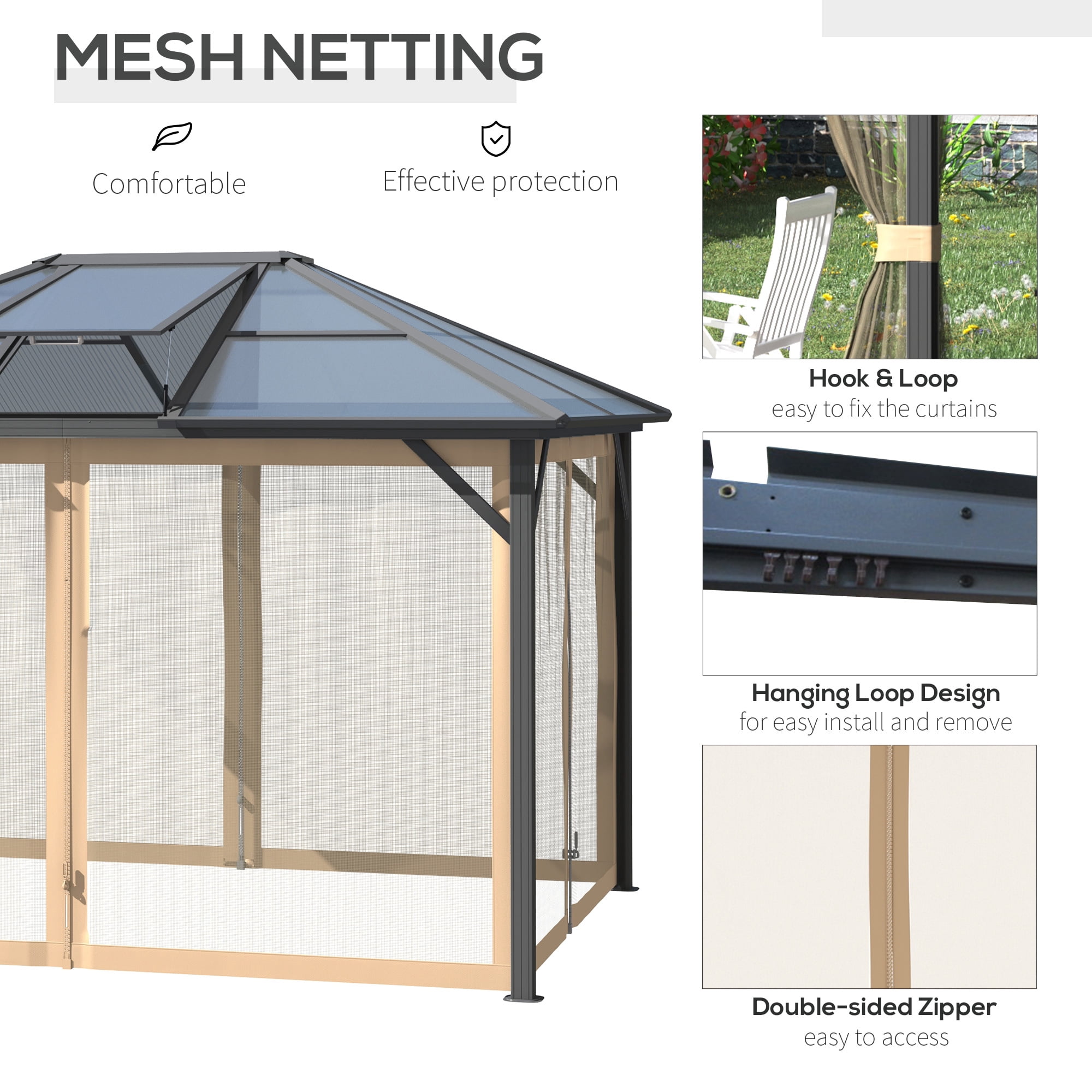 Outsunny 10’ x 12’ Hardtop Gazebo, Aluminum Frame with Netting