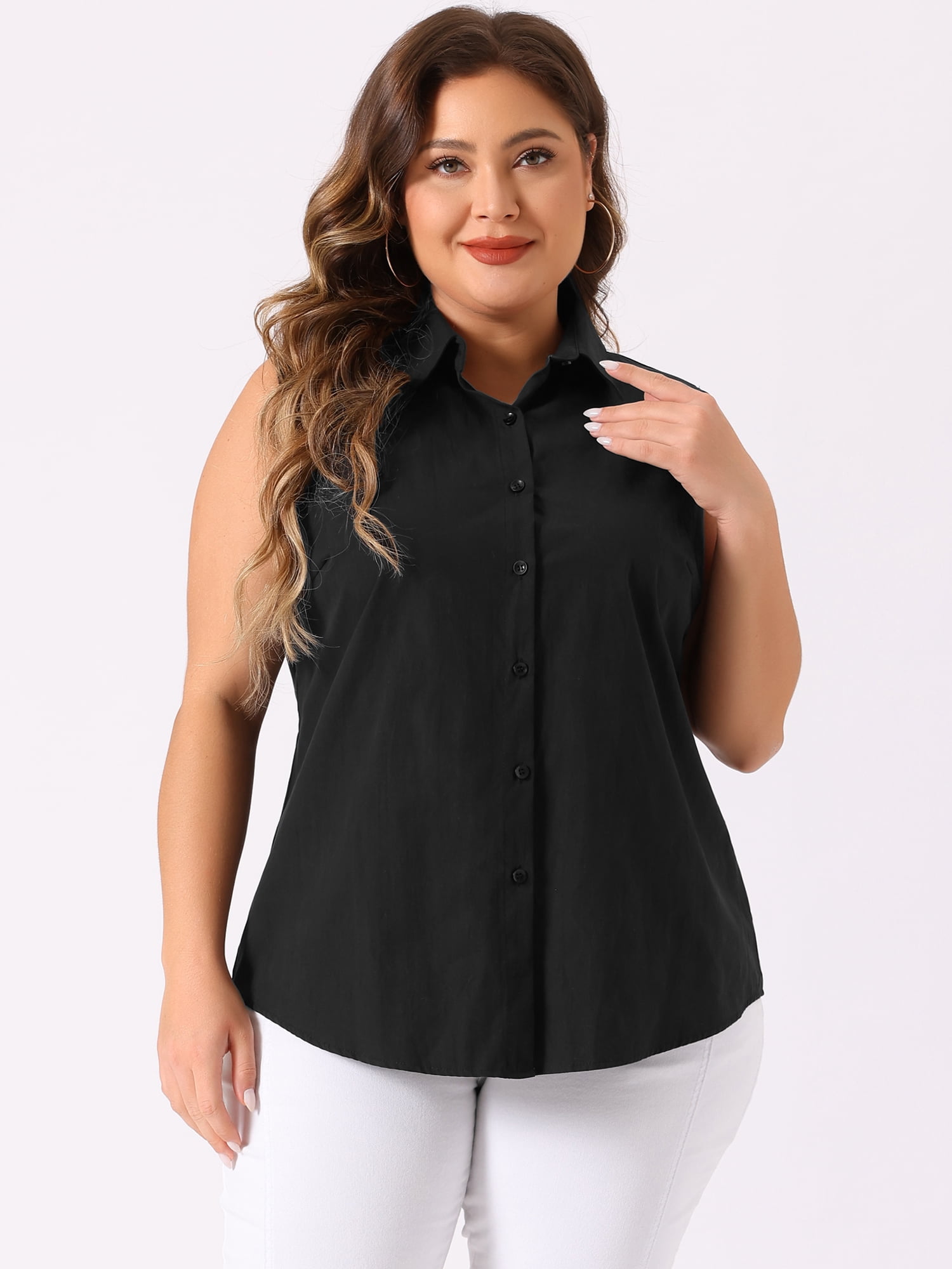DARING DIVA Women's Plus Sleeveless Button Down Fashion Tank Top 2X Dark Black