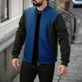thumbnail image 2 of Wrtxtat Men's Colorblock Jacket Fashion Midweight Full Zip Sweatshirt Crew Neck Coats with Pockets Warm Windproof Cardigan Jackets Dark Blue XXL, 2 of 9
