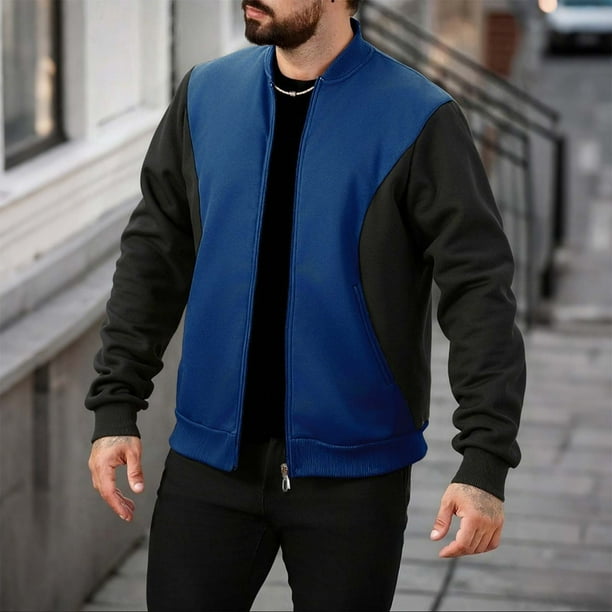 pstuiky manga larga para hombre, Chaqueta con capucha y cremallera alta de manga larga con bloques de color para hombre top de hombre s