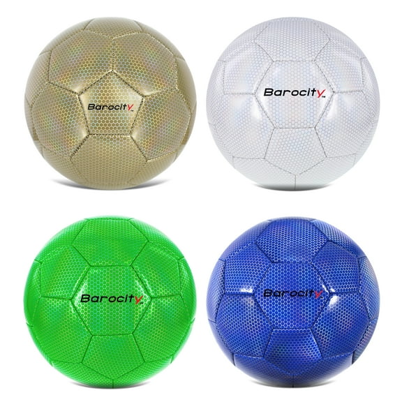 Barocity Iridescent Soccer Balls Set of 4 - Gold, Blue, White, and Green Official Match Ball with Reflective Hex Pattern, Sport Soccer Balls for Indoor and Outdoor Training and Practice Games- Size 4