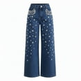 thumbnail image 5 of CAIXIA Womens Rhinestone Jeans Baggy Y2K High Waisted Straight Wide Leg Sparkly Bling Glitter Denim Pants, 5 of 5
