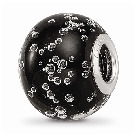925 Sterling Silver Reflections Bubbles Black Glass Bead; for Adults and Teens; for Women and Men