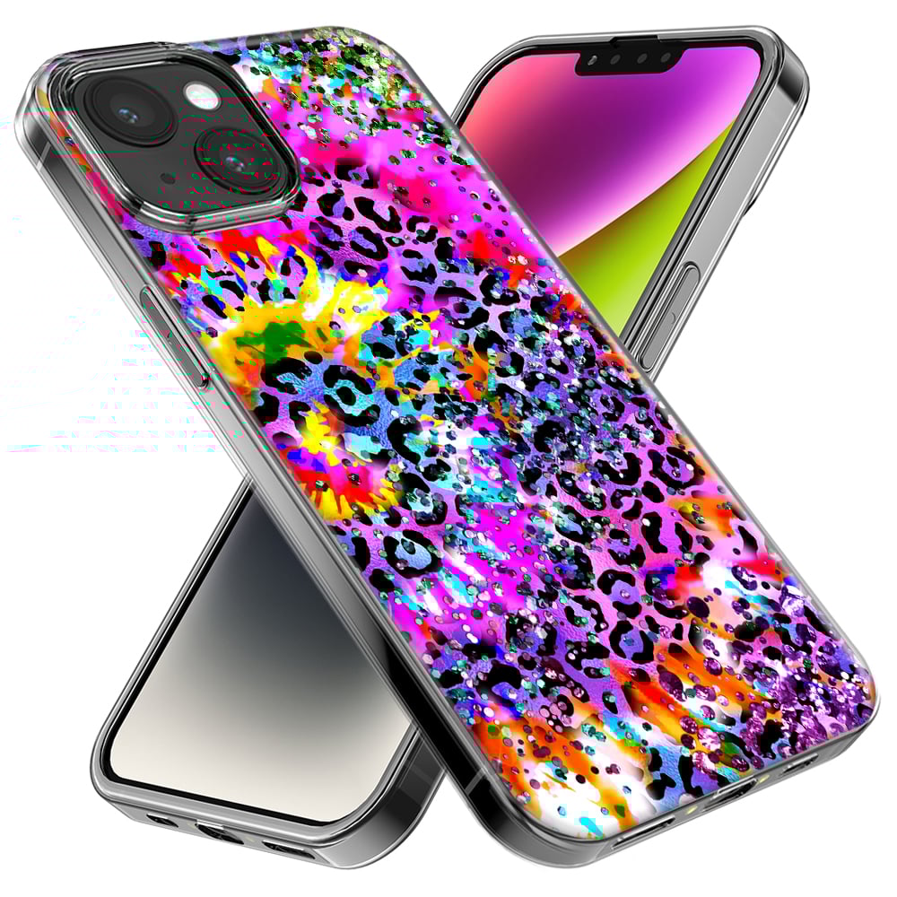 thumbnail image 2 of MUNDAZE Apple iPhone 13 Pro Max Shockproof Clear Hybrid Protective Phone Case Vibrant Pink Purple Tie Dye Summer Leopard Swirl Rainbow Cover, 2 of 5