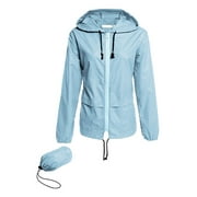 Angle View: GirarYou Packable Rain Jacket, Hooded Windbreaker with Adjustable Drawstring