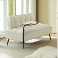 thumbnail image 3 of GZXS 54" Velvet Upholstered Bench with Cushioned Backrest and 360° Rotating Side Table, Modern 2-Seater Sofa Bench for Bedroom, Living Room, Beige, 3 of 10