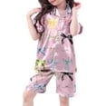 thumbnail image 3 of SonxaHe Toddler Girl's Sleepwear Outfits Bow Print Short Sleeve Top Shorts Child Soft Satin Nightwear Homewear Outfits Pink,Sized 2-3, 3 of 4