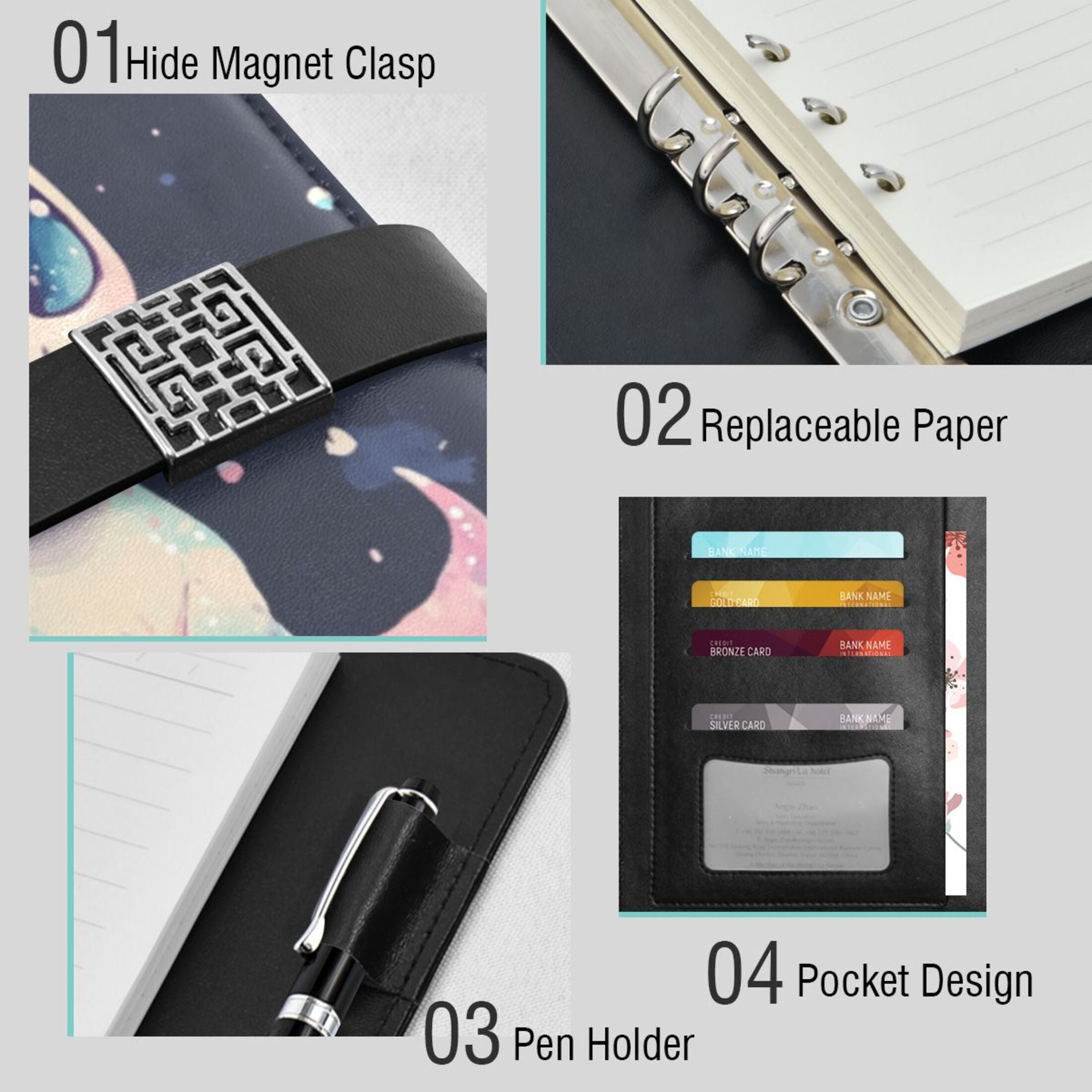 Leather Planner Leather Notebook Notebook Journal Binder Design Pen Pocket Design Convenient for Storage Adorable Dragon