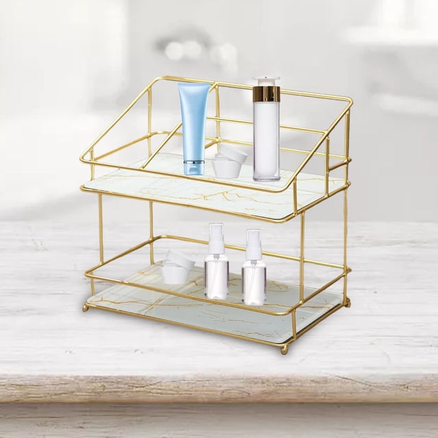 Estante organizador de baño Baoblaze Estante de almacenamiento de maquillaje Contenedor de cocina Cosmético Escritorio Dormitorio Inodoro Champú doble y blanco