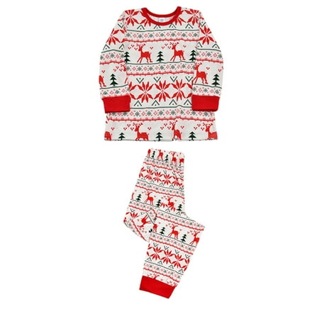 

FOCUSNORM xmas pajamas for family Elk Print Long Sleeve Crew Neck Tops with Pants