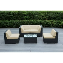 Ohana 5 Piece Outdoor Wicker Patio Furniture Sectional Conversation Set - Black Wicker