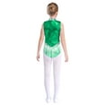 thumbnail image 2 of TSSOE Kids Girls Gymnastics Leotards Bodysuits Metallic Sleeveless Stand Collar Tassels Zipper Back Jumpsuits Green 16, 2 of 5