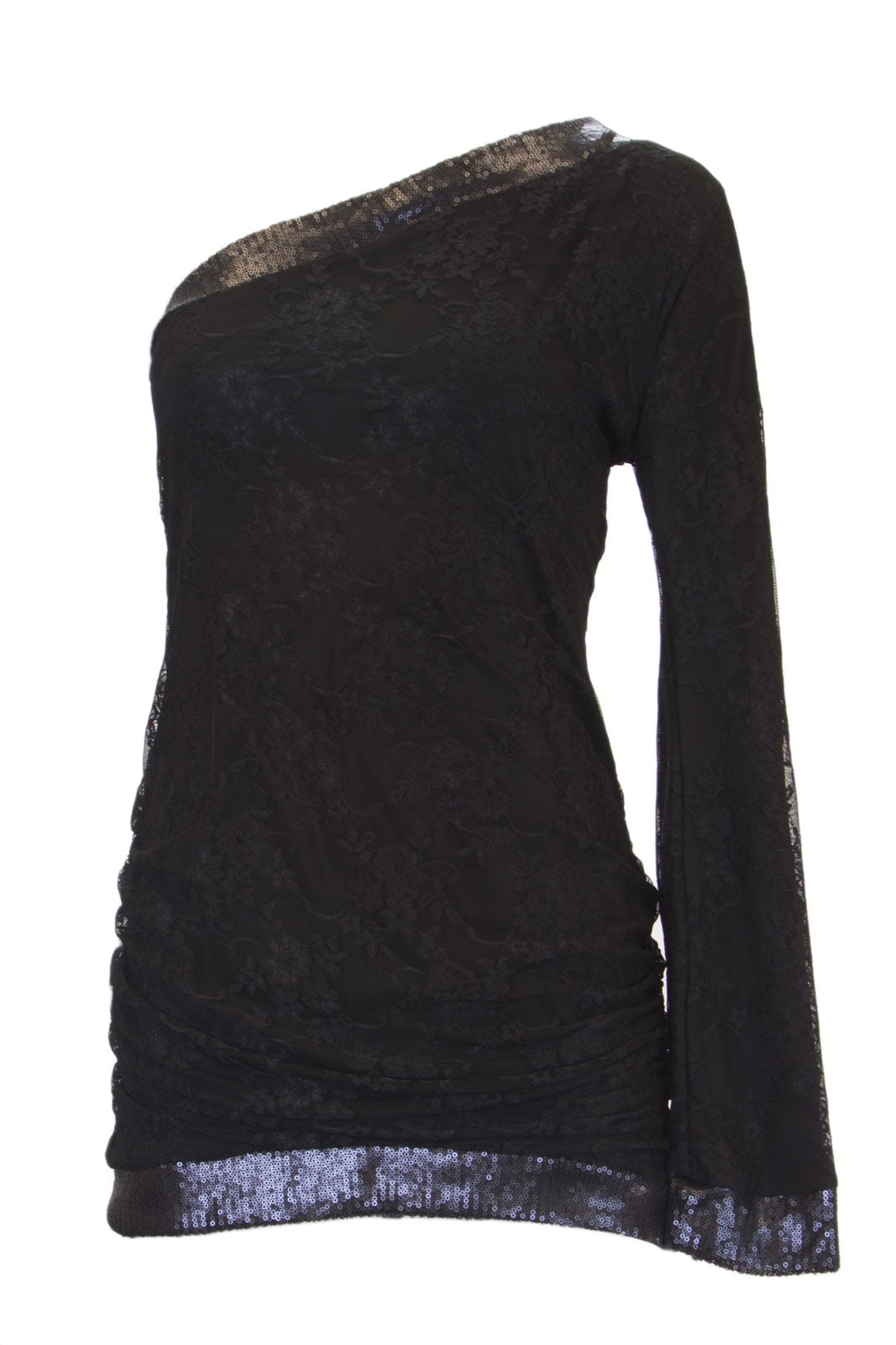 Analili Womens One Shoulder Long Bell Sleeve Lace Top 570s06 Sz Medium