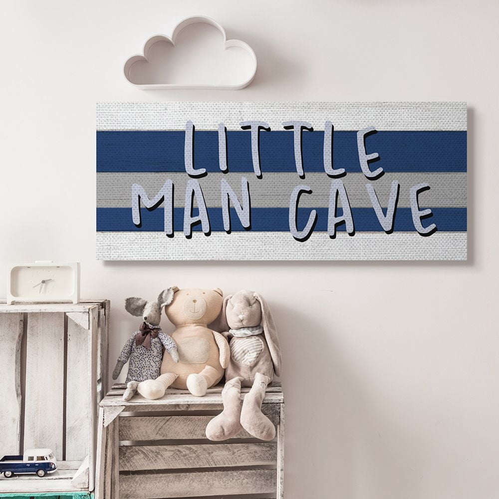 Stupell Industries Boy's Little Man Cave Playroom Sign Blue White Canvas Wall Art Design by Kim Allen