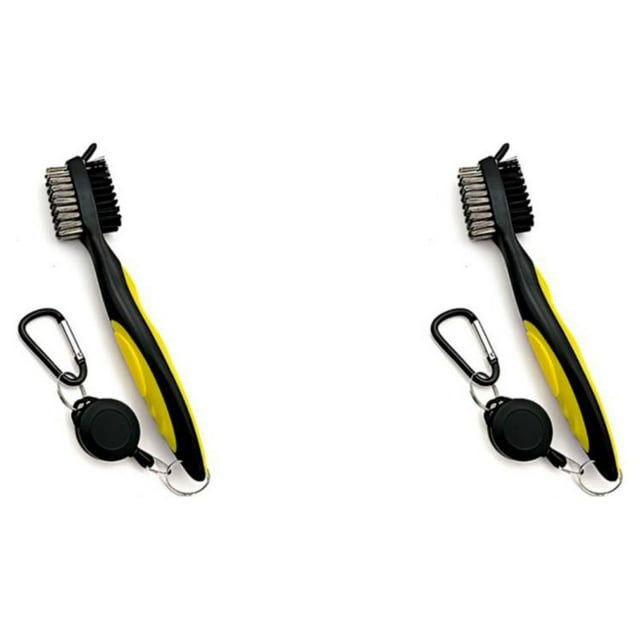 Guardoinrt Stainless Steel Golf Club Brush Ergonomic Handheld Replacement Solid Color Telescopic Ball Shoe Brushes Cleaning Tool Yellow Lidless 2Set