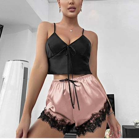 

Daqian Plus Size Womens Pajamas Clearance Women s Home Clothes Women s Sexy Shorts Suspender Vest Shorts Lace Lace Pajama Suit Pajamas for Women Clearance Pink L(L)