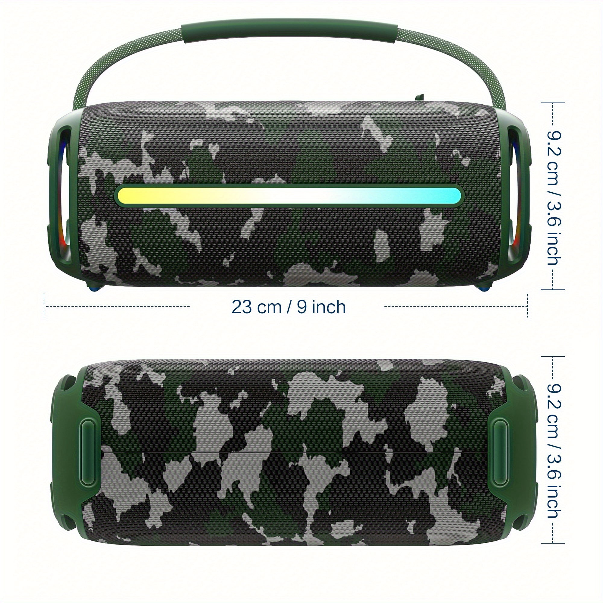 STONEGO Portable Handheld Bluetooth Speaker, Bluetooth 5.3 Wireless RGB Flash Dual Speakers, TWS Heavy Bass Stereo, IPX6 Waterproof, USB-C Charging, 3000mAh Battery, with FM Mode