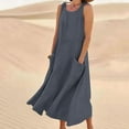 thumbnail image 2 of Feancey Women's Casual Dresses Midi Linen Beach Sundress Summer Sleeveless Round Neck Plus Size Dresses Flowy Pleated Loose Long Dress with Pockets, 2 of 6