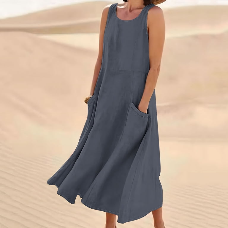 CFLVAEK Plus Size Tank Dresses for Curvy Women Summer Casual Sleeveless  Beach Dress with Pocket Loose Fit Solid Color Vacation Dress Round Neck  Cruise Wear Dress - Walmart.com