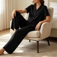 thumbnail image 6 of Maplenight Cotton Pajamas for Women Set 2 Piece Lounge Set Button Down Short Sleeve Top and Drawstring Long Pants Casual Sleepwear Nightwear, 6 of 7
