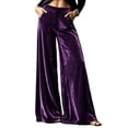 thumbnail image 2 of Mifsaly Women's Velvet Wide Leg Trousers High Waisted Flowy Palazzo Pants Fall Winter Elegant Evening Party Business Casual Outfits with Pockets, 2 of 7