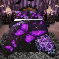 Homewish Kids Children Flying Butterflies 3 Pieces Queen Comforter Set,Bling Starry Sky Glitter Ultra Soft Bedding Sets,Chic Floral Flowers Rose Bedding Comforter Set Breathable