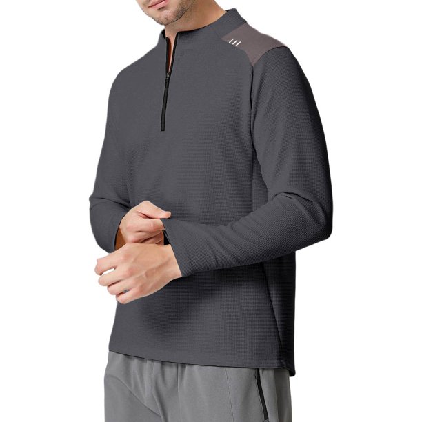 pstuiky camisa de manga larga para hombre, Camiseta deportiva para exteriores con cuello alto y cremallera de un cuarto para hombre, para correr, senderismo, informal, de manga larga y cuello alto. l