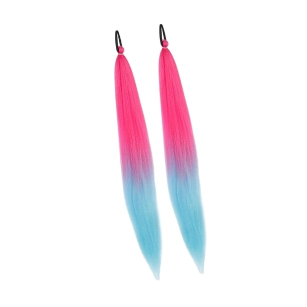 2 extensiones de cabello de cola de caballo con cuerda elástica, coleta larga y recta. Rosa Azul