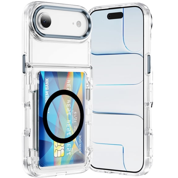 ELEHOLD 2-in-1 Clear Wallet Case for iPhone Air, Rugged Shockproof Protective Cover with Hidden Card Holder, Built in Kickstand, Black