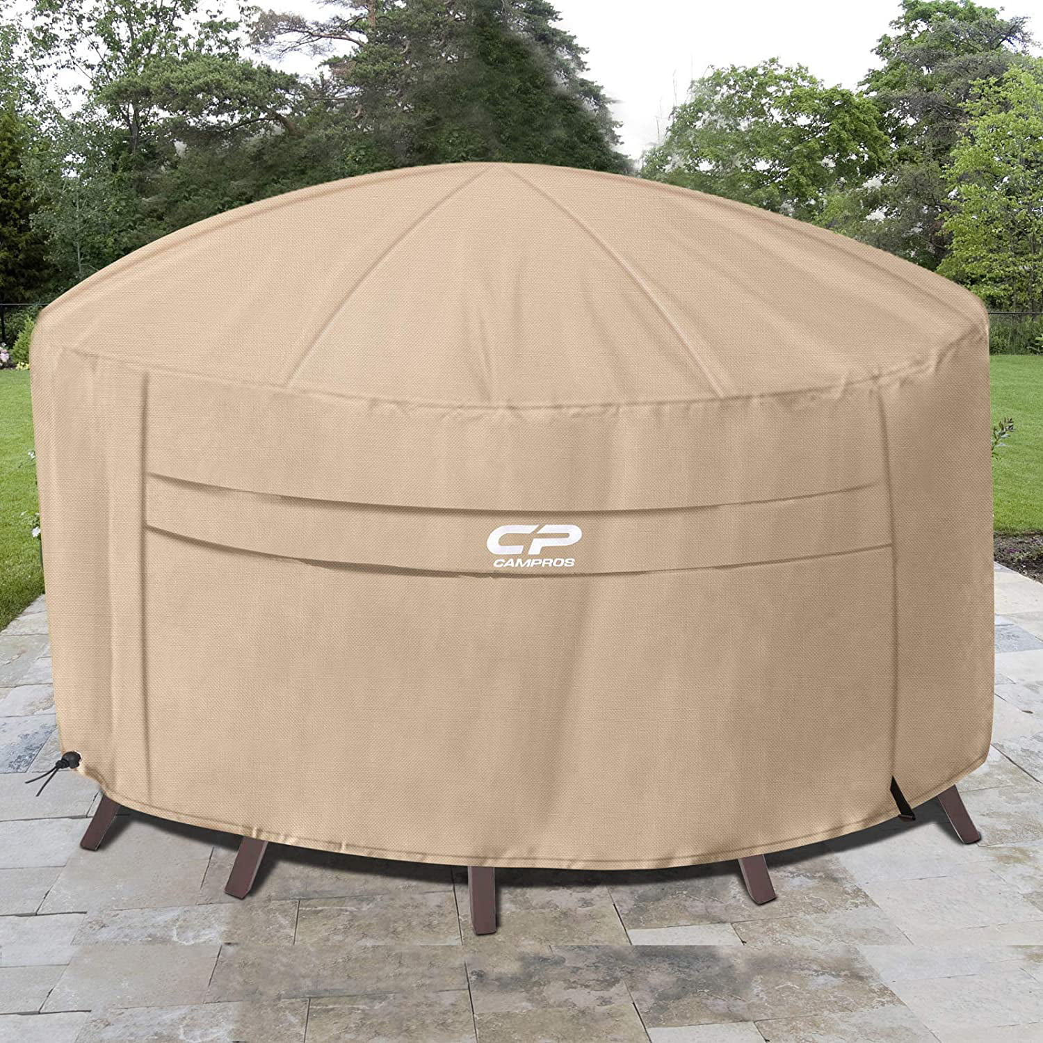 Waterproof Outdoor Table Chair Set Covers Beige CAMPROS Round Patio Furniture Cover with Roof Pole 84 Dia x 50 H UV Resistant Fade Resistant Cover for Outdoor Furniture Set 