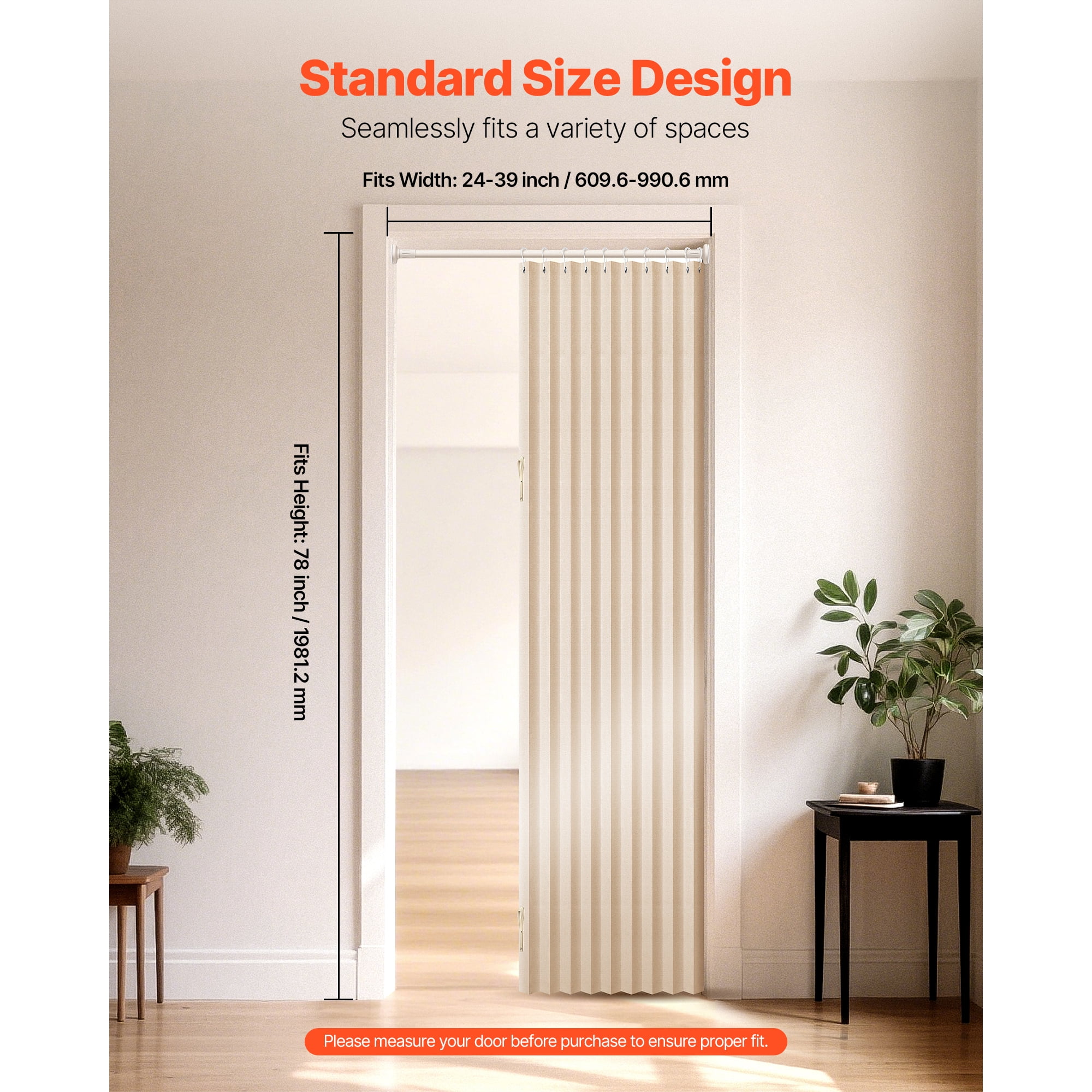 KFFKFF Accordion Door, 47 x 78 inch, Blackout Fabric Folding Magnetic Curtain, with Hanging Hooks, Interior Divider for Doorways, Closets, Bedrooms, Bathrooms, Living Rooms, Beige, 1 Panel