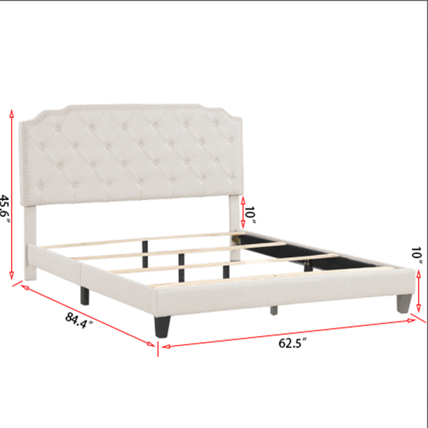 Kadyn Queen Bed Frame with Headboard, Queen Size Fabric Upholstered Platform Bed Frame, Mattress Foundation with Wooden Slats Support, No Box Spring Needed, Beige