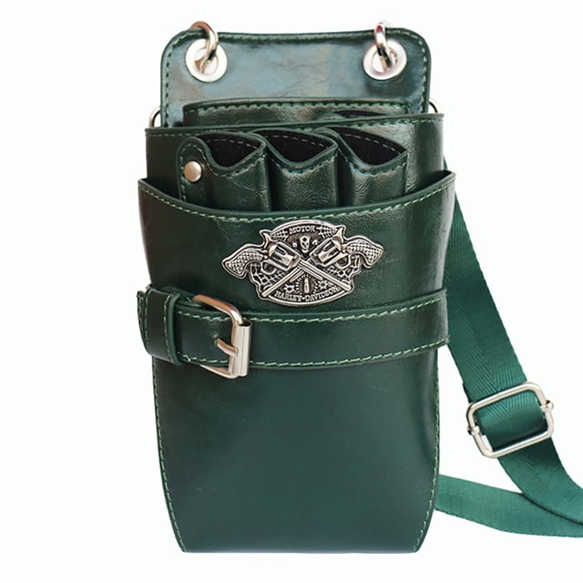 Bolsa de tijeras de peluquero Yeacher riñonera de peluquero soporte de tijera desmontable cuero PU Negro
