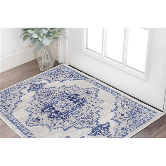 HomeRoots 553079 3 x 5 ft. Medallion Rectangle Area Rug, Ivory & Blue