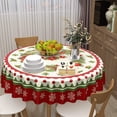 thumbnail image 6 of Holly Leaves Wreath Round Tablecloth 60 inch Winter Decor Red Poinsettia Wreath Table Cloth Polyester Fabric Seasonal Table Covers for Christmas Day Party Potluck Outdoor Indoor Decorations, 6 of 6