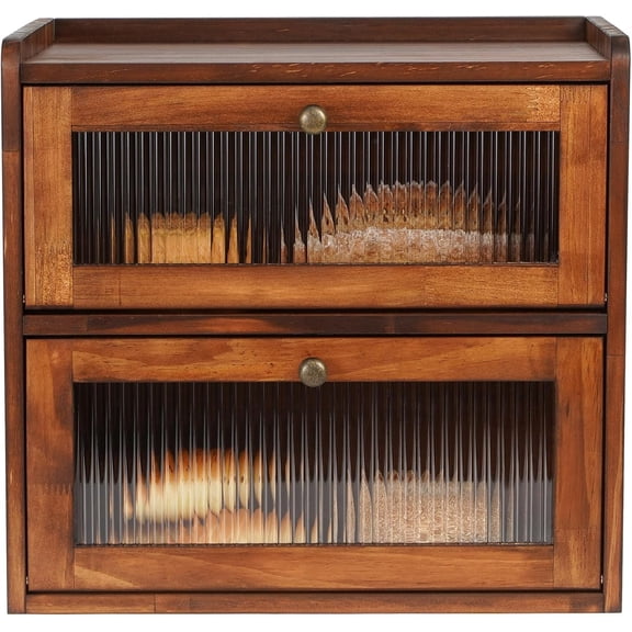 Brown Corner Bread Box for Kitchen Countertop,Cuopluber Large Bread Container Storage Bamboo Wooden Farmhouse Bread Box with Window Bread Holder