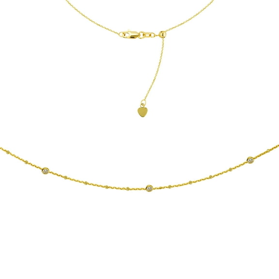 4 Stations Cz Choker 14k Yellow Gold Necklace, 16" Adjustable