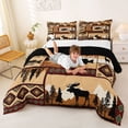 thumbnail image 3 of jejeloiu Rustic Moose Patchwork Full Size Comforter Sets,Southwestern Fish Print Bedding Comforter Set For Boys,Brown Beige,Black Reversible,3-Piece,1 Comforter and 2 Pillowcases, 3 of 7