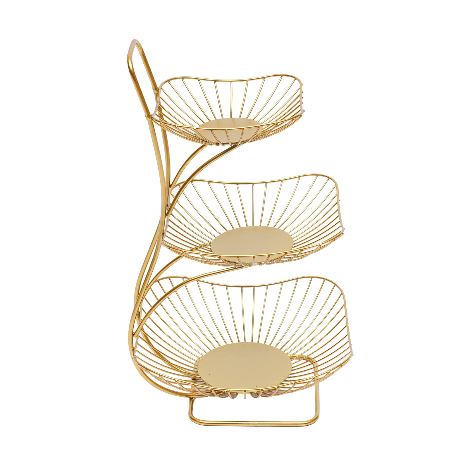 Dwellnix Fruit Basket, Metal Fruit Dish with 3 Tier Design, Black/Gold Color, Space-Saving for Kitchen, Elegant Stand for Fruits and Drying Rack with Wheels