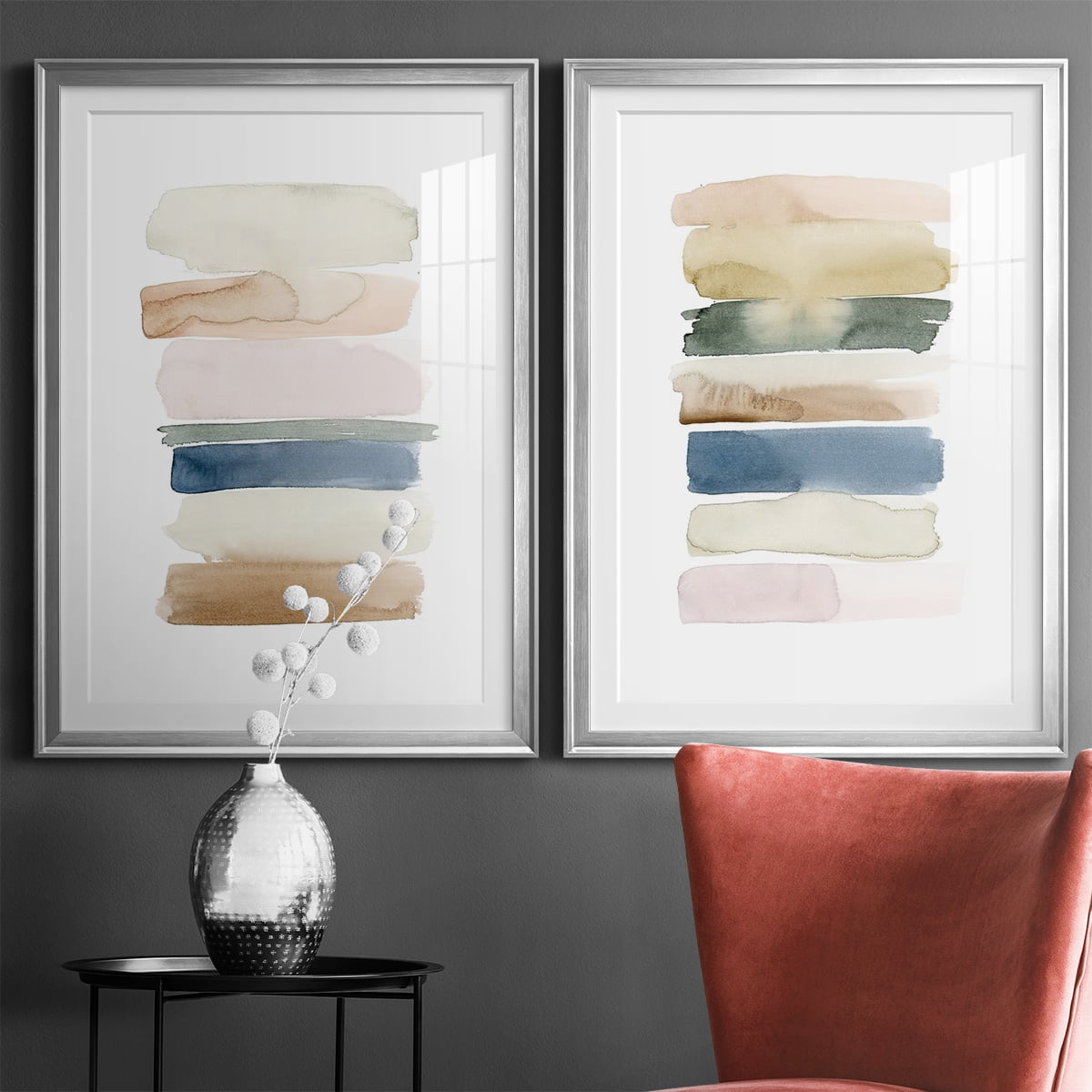 Wexford Home Faint Swatches I Premium Framed Print, 22.5" x 30.5" - Ready to Hang, Silver (Set of 2)