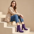 thumbnail image 6 of BLISSFUL STEP WOmen's Ankle Boots Chunky Heel Round Toe Side Zipper Faux Leather Boots Purple 9, 6 of 7