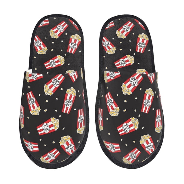 Fotbe Popcorn Pantuflas Peludas para Mujer con Estampado, Zapatillas de Peluche, Zapatos de Invierno para Casa, Uso Interior y Exterior-Medium