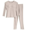 thumbnail image 2 of Qepwscx Ensemble de Chemises Thermiques et Pantalons pour Femmes à Manches Longues, Couche de Base pour l'Entraînement par Temps Froid, Col Rond, Hauts Chauds avec Soutien-Gorge Intégré, Ensembles Haut et Bas Thermiques, 2 of 5