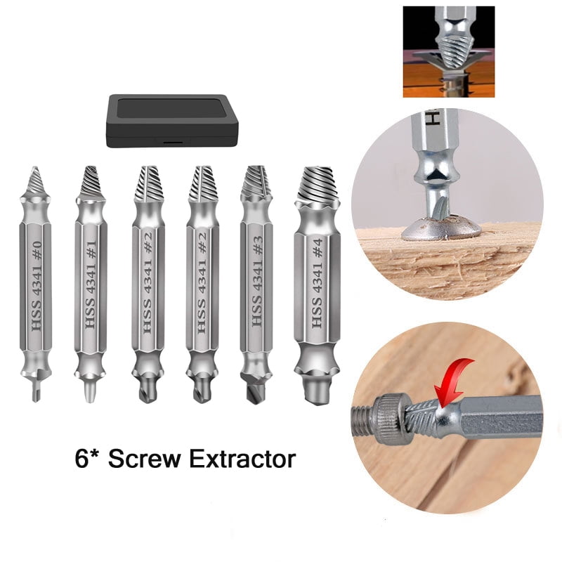 6pcs Damaged Screw Extractor Easy Out Drill Bits Stripped Head Nuts Bolt Remover 